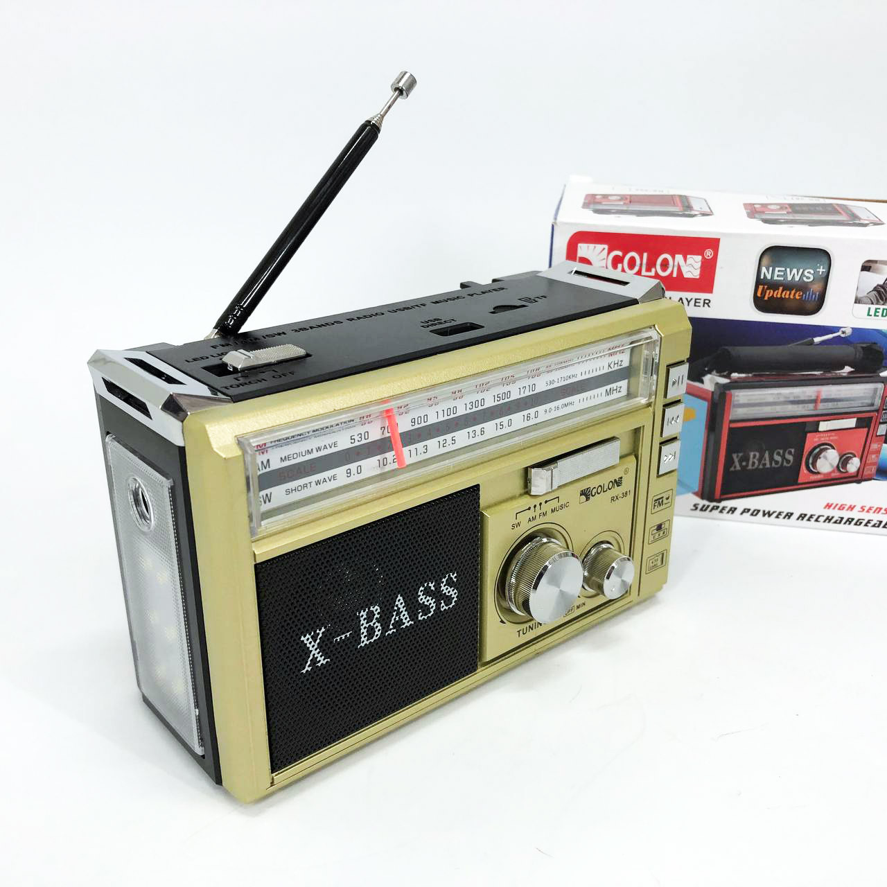 Радіоприймач портативне радіо Golon RX-381 акумуляторний ретро стовпчик usb sd mp3 fm. Колір: жовтий, фото 1