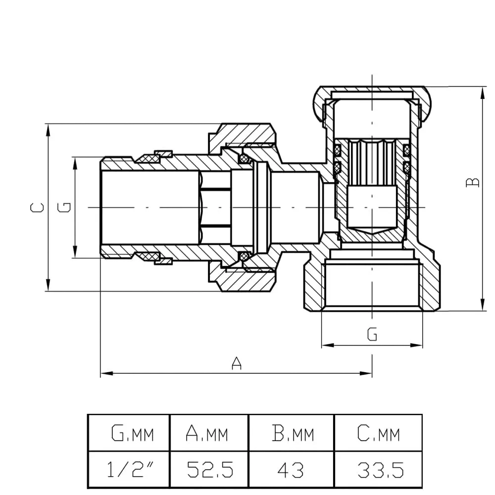 Вентиль радіат. балансувальний кутовий (низ) НІК 1/2" "антипротікання" ITAL {100}, фото 1