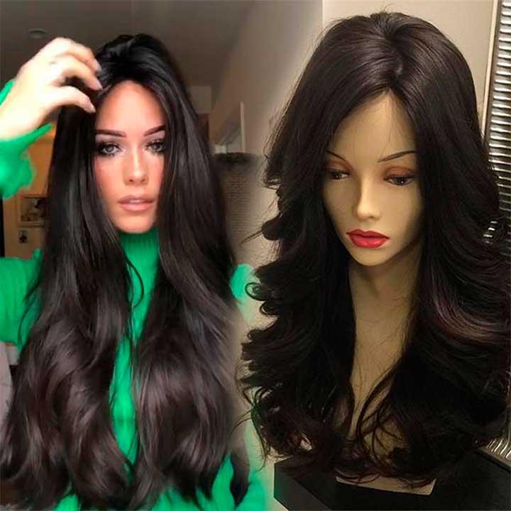 Перука хвиляста без чубчика з проділом 65 см Брюнетка, фото 1