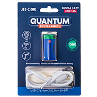 Акумулятор літій-іонний Quantum USB Li-ion CR123A(16340) 3.7V, 450mAh   blister+Type-C кабель, 1шт/уп