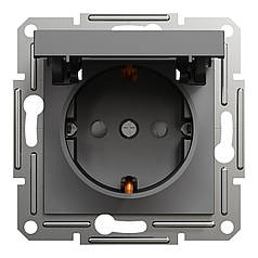 Розетка із заземл. контактом, зах. шт. та кришкою Schneider серія Asfora Антрацит EPH3100171