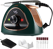 Фрезер для манікюру та педикюру, потужний, професійний з набором насадок SML 68W 45000об M15 Зелений, фото 4