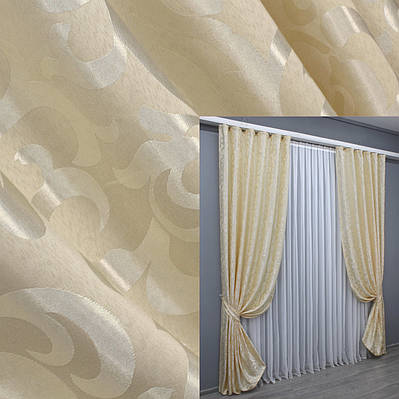 Уцінка! Комплект (2шт. 1,5х2,7м.) готових жакардових штор. Колір молочний. Код 722ш 38-225