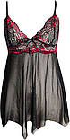 Жіночий чорний пеньюар з червоним мереживом на грудях, фото 2