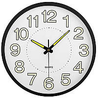 Настінний годинник світиться круглий кварцовий тихий Білий (чорний обідок)