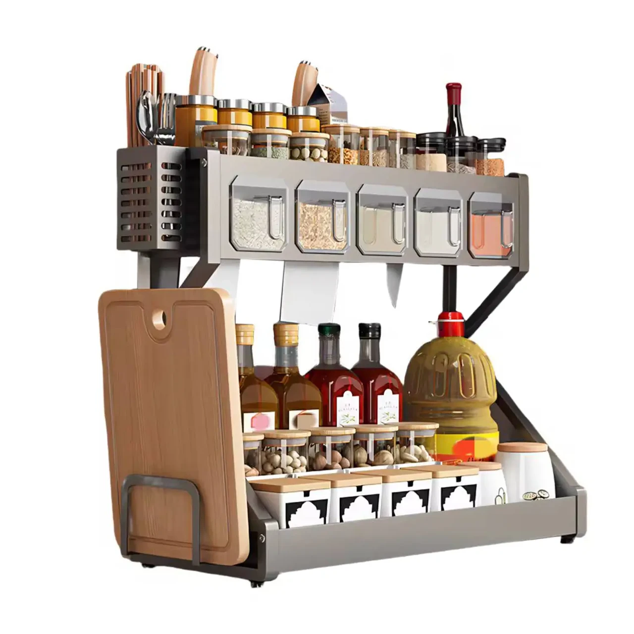 Металева полиця-стелаж із 5 відсіками для спецій 55х21х31см, фото 1