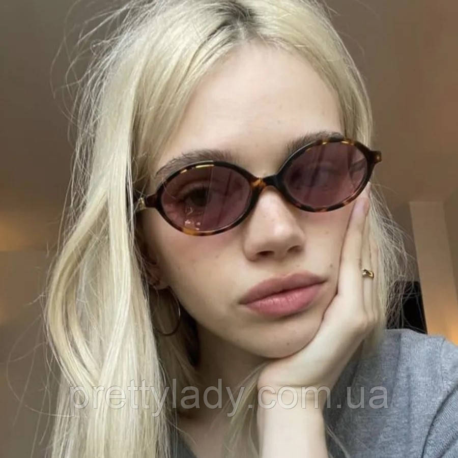 Сонцезахисні окуляри овальні Oculos іміджеві леопардові коричневі з рожевою лінзою