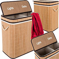 Бамбуковий кошик для білизни Ruhhy 24269 на 100 л із двома відділеннями