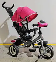 Дитячий триколісний велосипед з батьківською ручкою Best Trike 69-732 Рожевий, Колеса ПЕНА, фара, USB,
