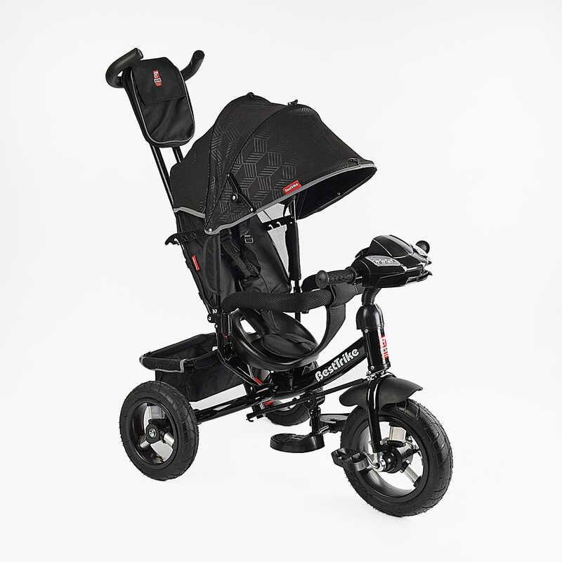 Велосипед триколісний із батьківською ручкою Best Trike 3390 - 39-211 Чорний, надувні колеса, фара USB, пульт