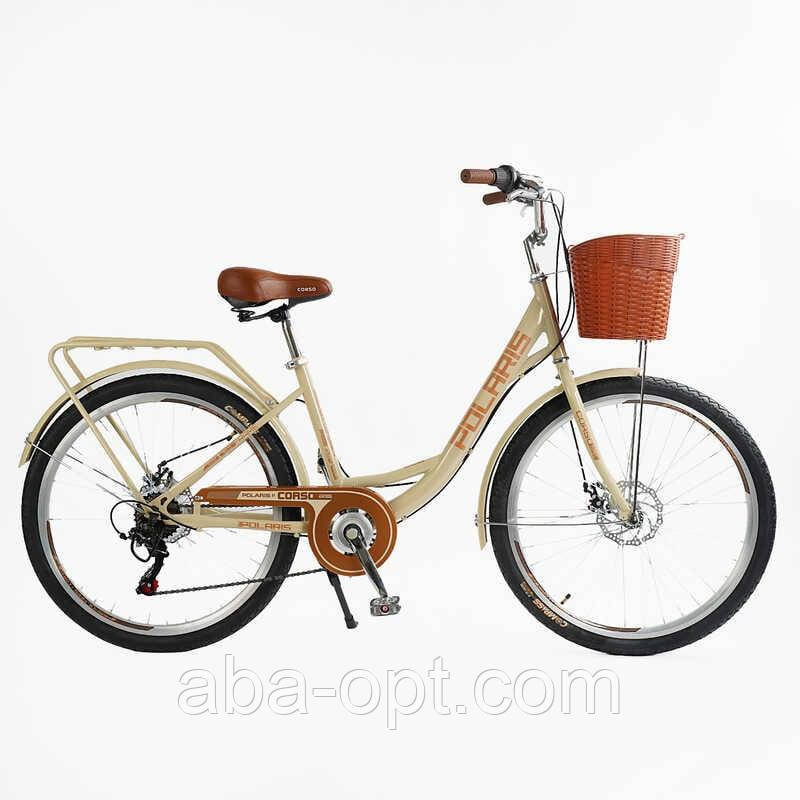 Велосипед міський Corso «Polaris» 26`` PS-72411 + КОШИК (1) сталева рама 16.5``, Shimano 7 швидкостей, корзина, багажник, фото 1