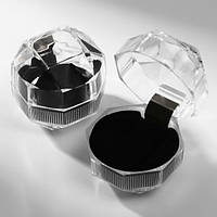 Футляр кришталик пластик круглий усередині чорний оксамит для виробів під кільце та прикраси розмір 5х4.5х5 см