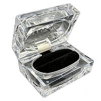 Футляр кришталик пластик прямокутний всередині чорний оксамит для виробів під кільця розмір 6.5х5х5 см