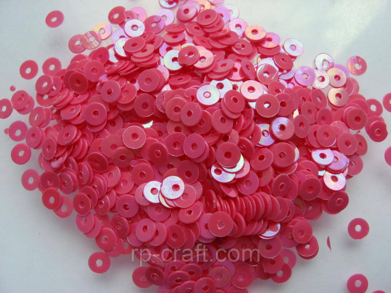 74. Упаковка паєток. Круглі, темно-рожеві, 4 мм, 6 грам, фото 1