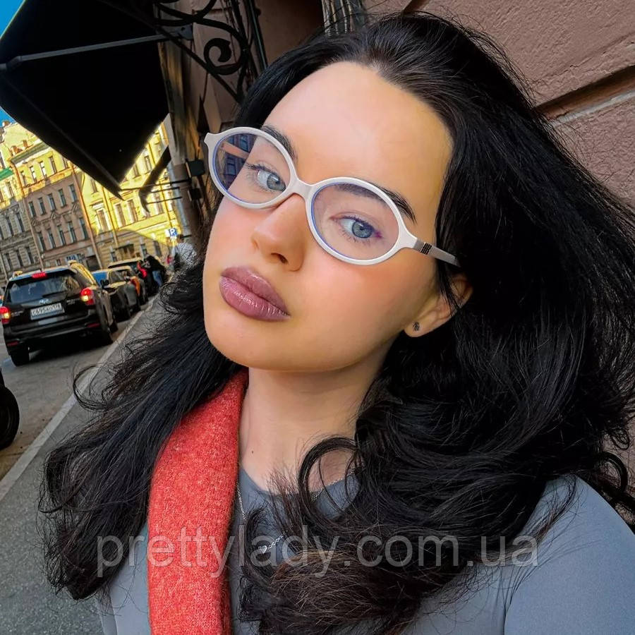 Сонцезахисні окуляри овальні Oculos іміджеві молочні з прозорою лінзою, фото 1