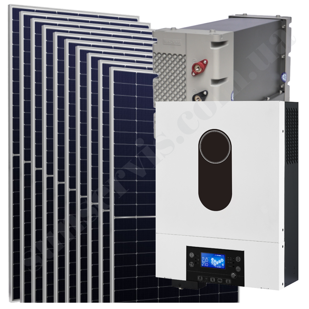 5кВт гібридна сонячна станція з ФЕМ 4,4 кВт АКБ LiFePO4 51,2В з резервом 5,1 кВт*год МРРТ контролер