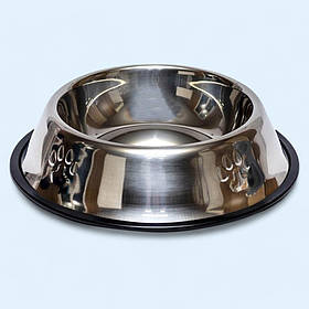 Металева миска для корму з гумовою основою, 26x6см