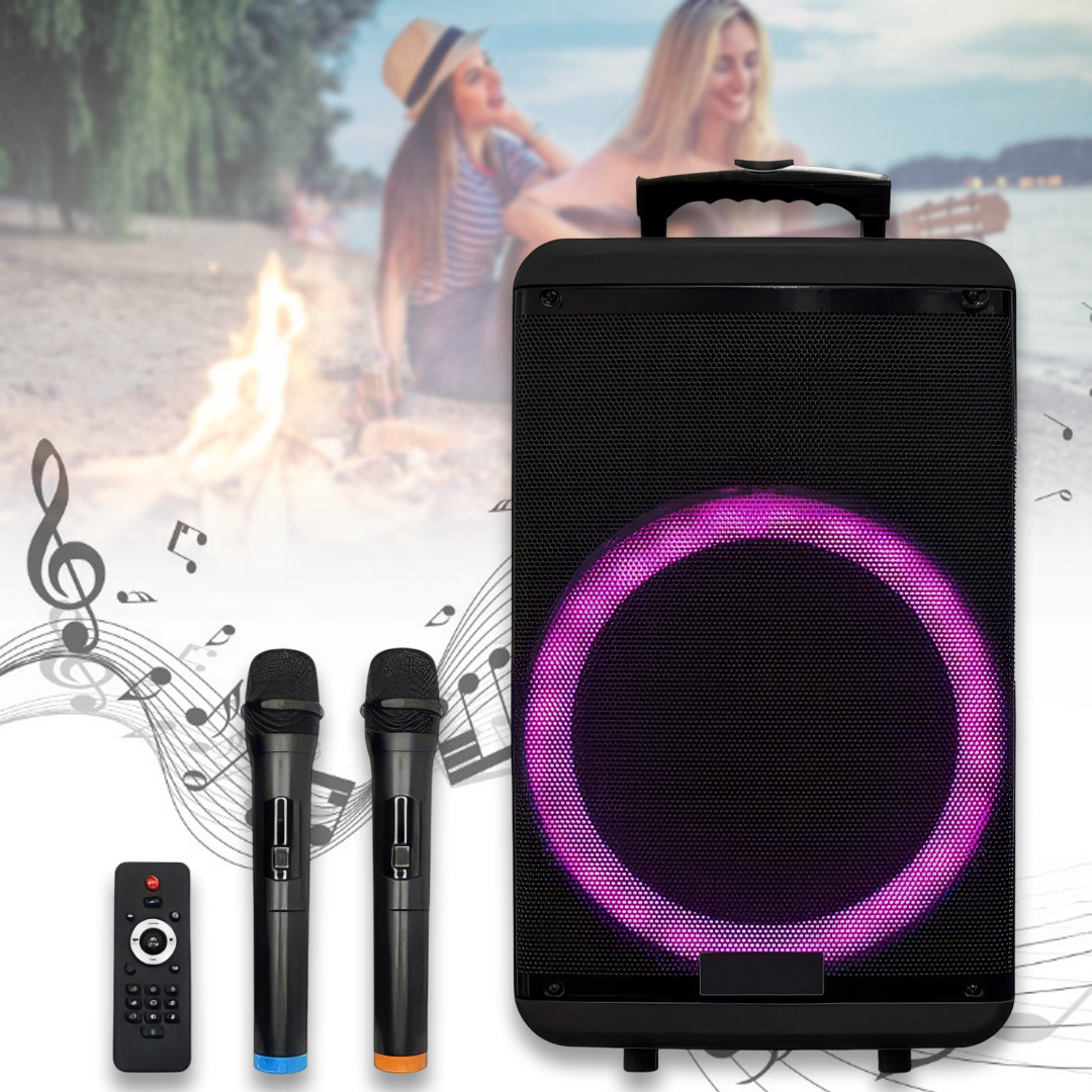 Колонка-валіза переносна на колесах з 2 мікрофонами та пультом ZXX-7878 60Вт, фото 1