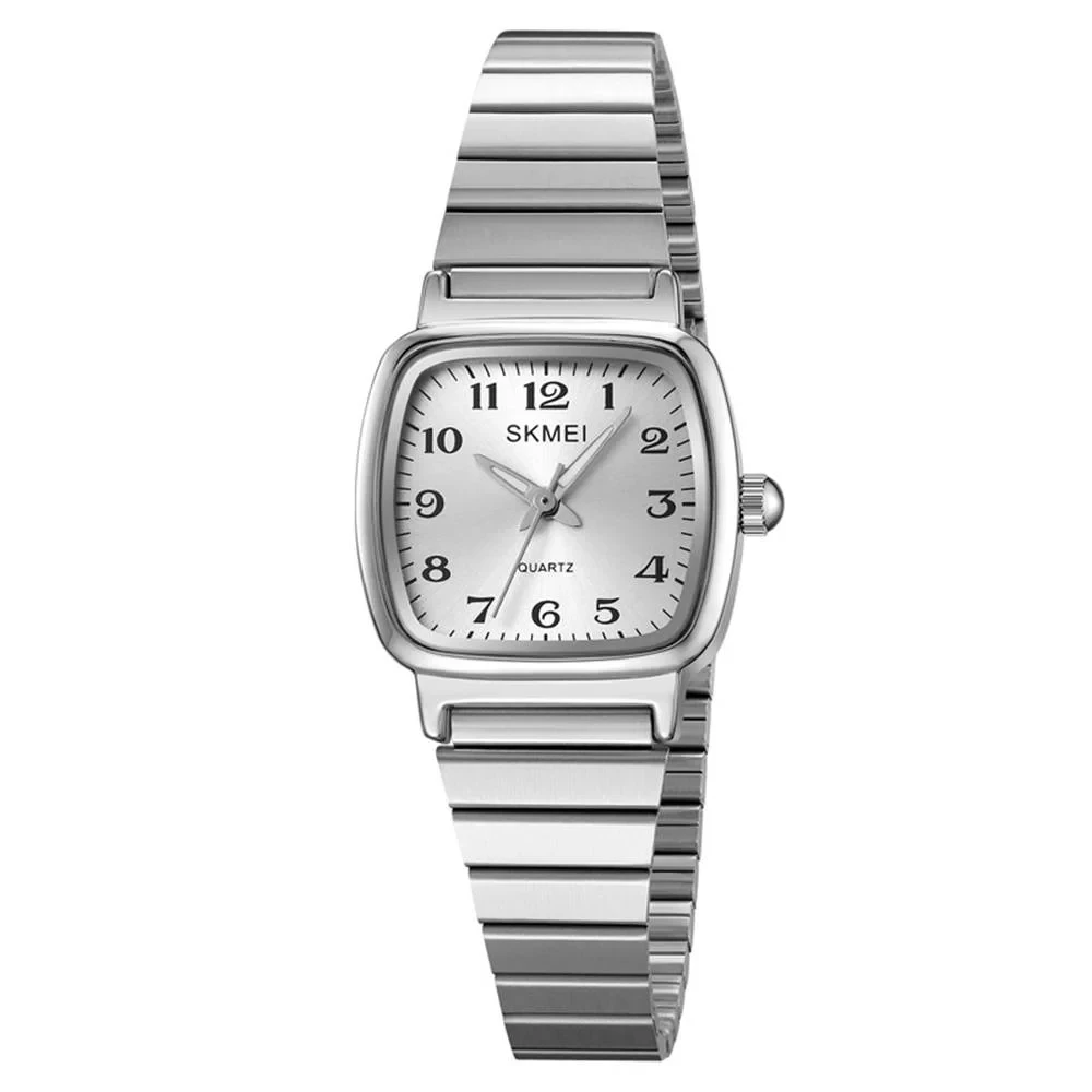 Жіночий квадратний годинник Skmei 2292SI-AC Silver Numbers зі сталевим браслетом