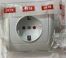 Розетка 1-а з заземленням і захисними шторками EL-BI ZIRVE Білий