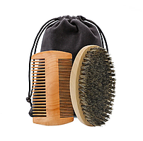 Набір для догляду за бородою та вусами: щітка та дерев'яна гребінець, чоловічий комплект Sandalwood U-Man DSE77
