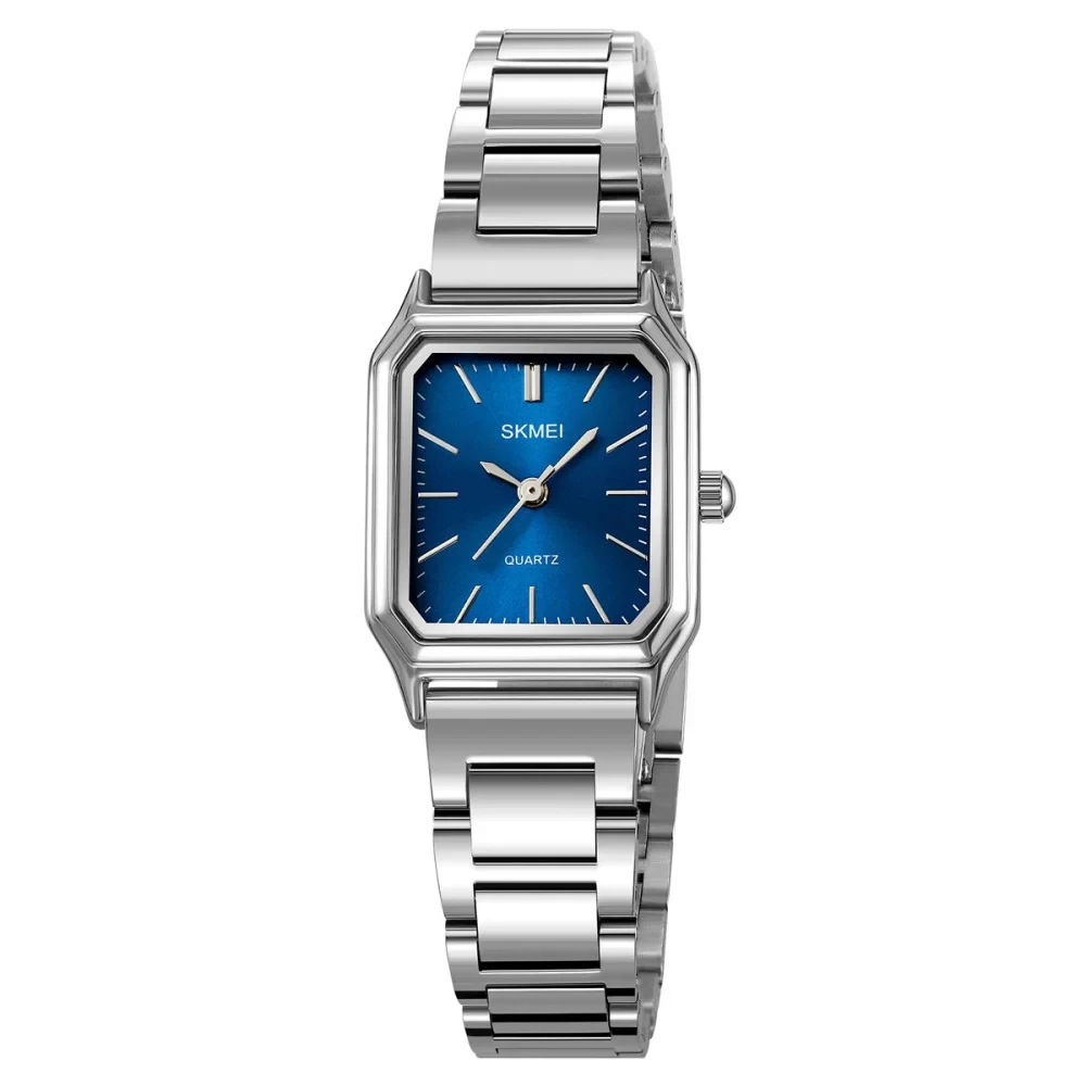 Жіночий прямокутний годинник Skmei 2237SIBU Silver-Blue зі сталевим браслетом