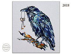 Набір для вишивання хрестиком на дерев'яній основі ФрузелОк Ворон 2018