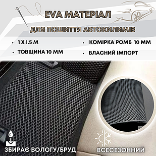 Матеріал для пошиття автомобільних килимків листи EVA 1х1,5м 10мм (комірка ромб) чорного кольору