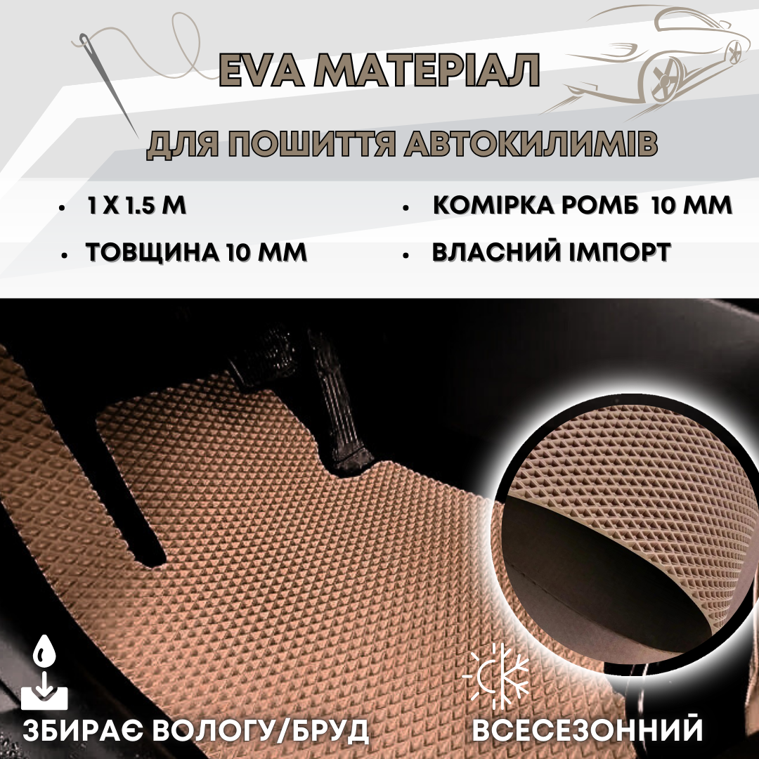 Листи EVA листовий матеріал для автокилимків 1х1,5м 10мм (комірка ромб) коричневий , ЄВА листи