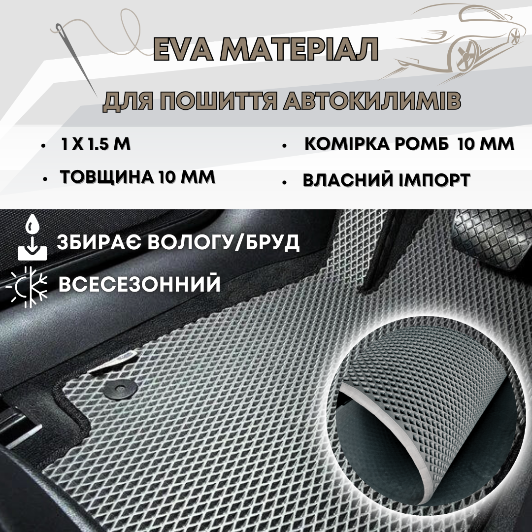 EVA матеріал для автокилимків 1х1,5м 10мм (комірка ромб) темно сірий