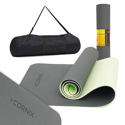 Килимок спортивний Cornix TPE 183 x 61 x 0.6 см для йоги та фітнесу XR-0002 Black/Green Poland, фото 1