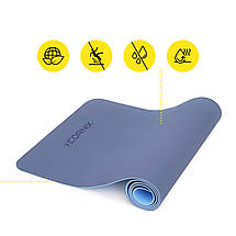 Килимок спортивний Cornix TPE 183 x 61 x 0.6 см для йоги та фітнесу XR-0003 Blue/Sky Blue Poland, фото 2