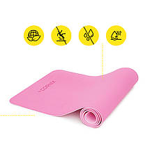 Килимок спортивний Cornix TPE 183 x 61 x 0.6 см для йоги та фітнесу XR-0005 Pink/Rose Poland, фото 5