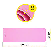 Килимок спортивний Cornix TPE 183 x 61 x 0.6 см для йоги та фітнесу XR-0005 Pink/Rose Poland, фото 4
