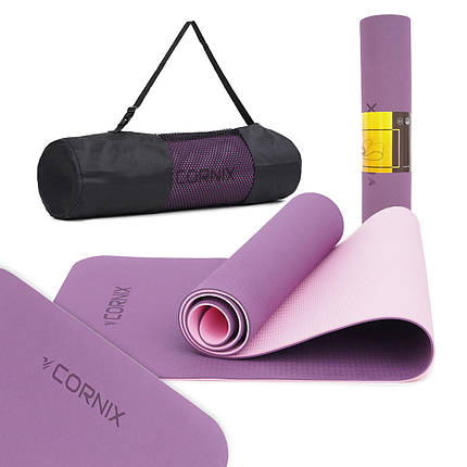 Килимок спортивний Cornix TPE 183 x 61 x 0.6 см для йоги та фітнесу XR-0007 Plum/Rose Poland, фото 1