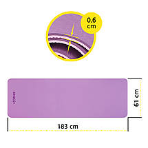 Килимок спортивний Cornix TPE 183 x 61 x 0.6 см для йоги та фітнесу XR-0007 Plum/Rose Poland, фото 5