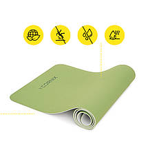 Килимок спортивний Cornix TPE 183 x 61 x 0.6 см для йоги та фітнесу XR-0008 Green/Grey Poland, фото 2