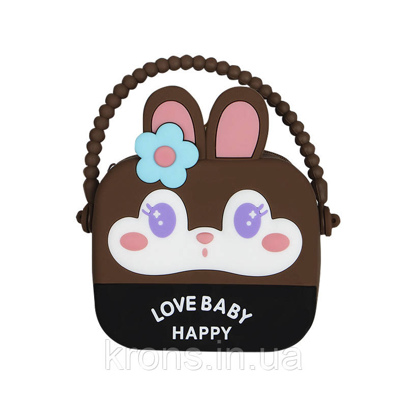 Дитяча сумка AG-028 Кролик через плече на одне відділення з ремінцем силіконова Brown, фото 1