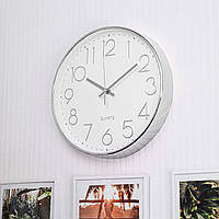 Настінний годинник безшумний Білий (сріблястий обідок)
