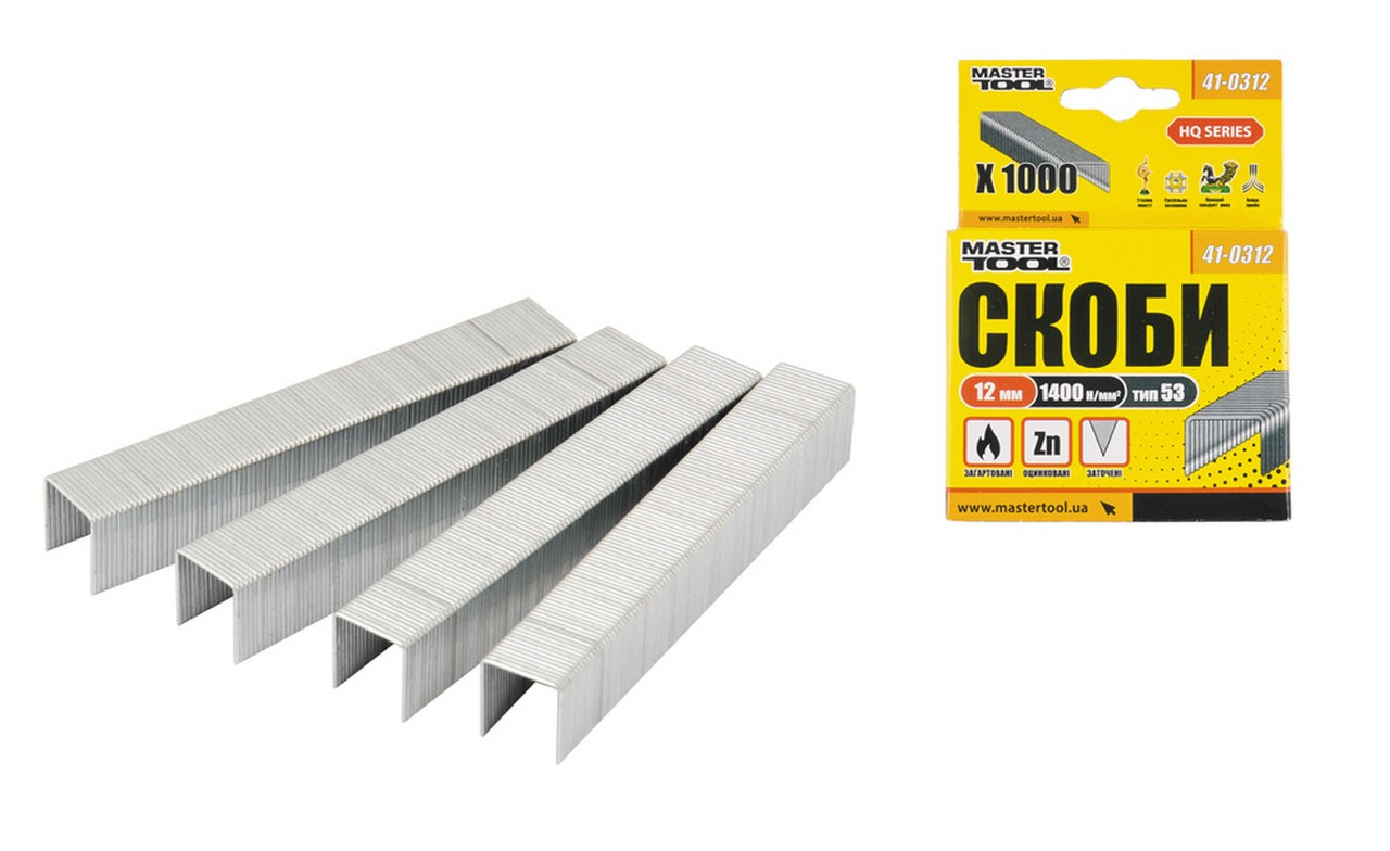 Скоби мм 12 мм, 1000 шт MASTERTOOL 41-0312, фото 1