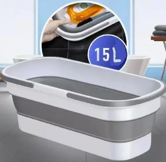 Відро силіконове складане Ruhhy 15 л, з ручками для прання та прибирання (23603), фото 1