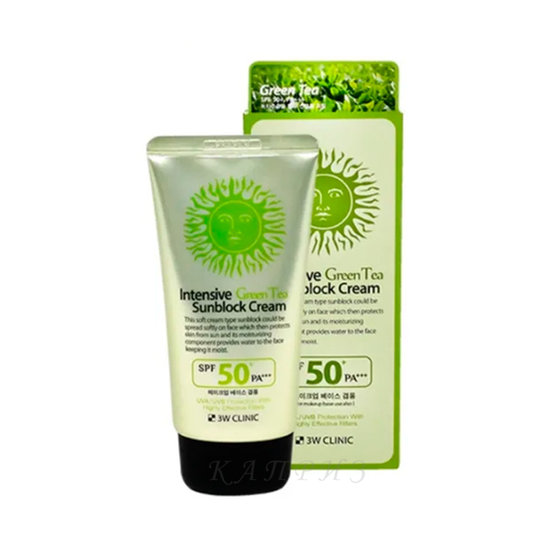 Сонцезахисний SPF крем із зеленим чаєм 3W Clinic Intensive Green Tea Sunblock Cream SPF50+ 70 мл, фото 1