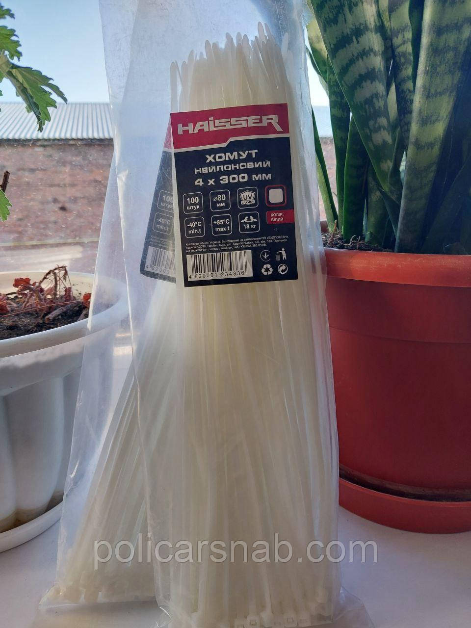 Стяжка кабельна нейлонова універсальна хомут білого кольору 4,0х300мм для фіксації кабелів кріплення до несучих поверхонь уп100шт, фото 1
