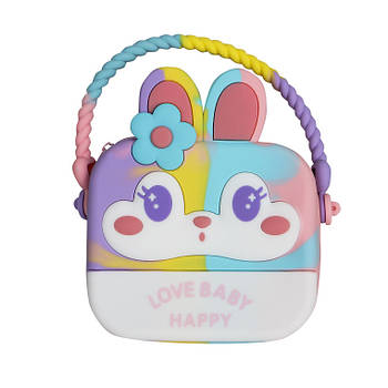 Дитяча сумка Lesko AG-028 Кролик Rainbow через плече на одне відділення з ремінцем силіконова 8 шт.