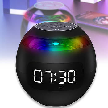 Музична колонка Bluetooth з годинником, радіо та RGB підсвічуванням Kimiso KMS-K12 Чорна