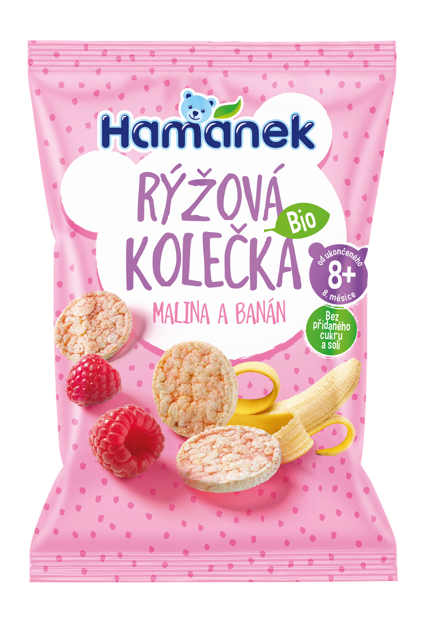 Органічні рисові хлібці  Малина та банан 35г Hamánek, фото 1