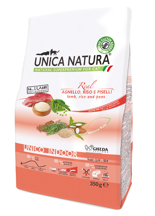 Сухий корм Unica Natura Indoor - для кімнатних котиків (ягня, рис та горох) 0,35 kg