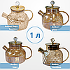 Заварник 1л Термостійкий чайник Чайники із жароміцного скла Скляний заварник Золотий чайник, фото 10