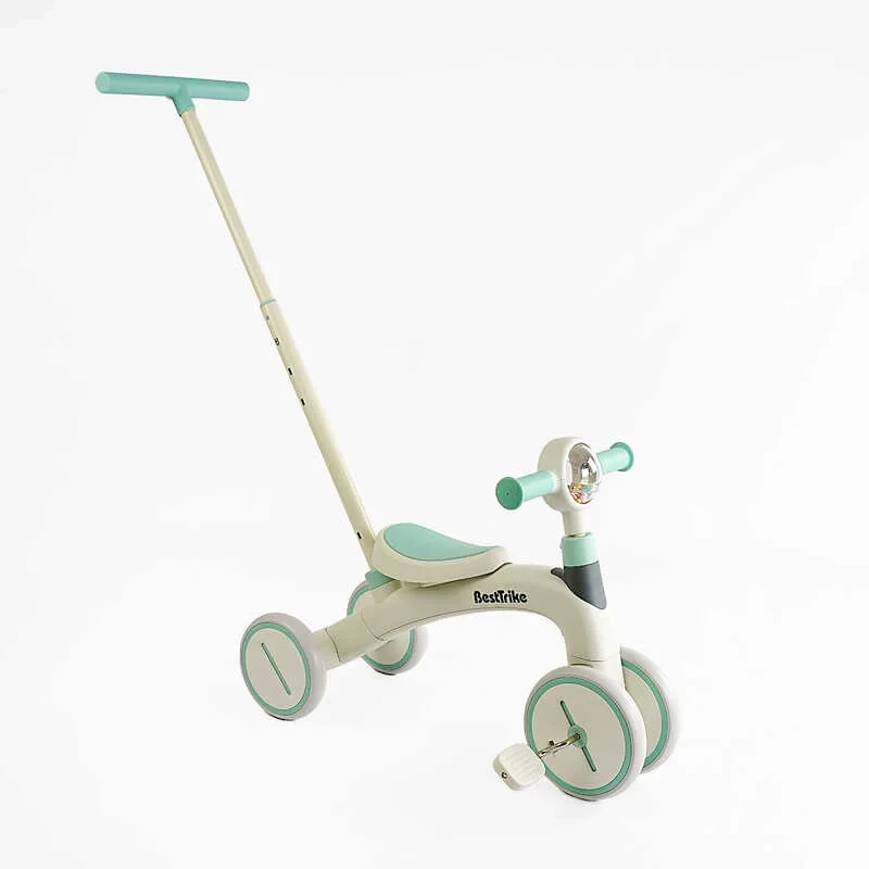 Дитячий велосипед-велобіг з батьківською ручкою Best Trike BST-410 Біло-бірюзовий, рама нейлон, фото 1
