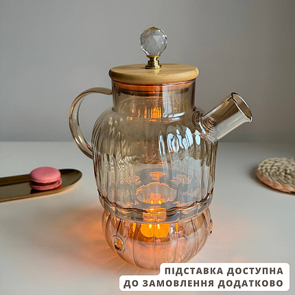 Дерев'яний чайник Золотий чайник Заварний чайник з фільтром Заварник для чаю 1 літр чайник для чаю скляний, фото 1